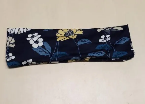 POLLY H192 Navy Blue White Floral Print Wide Head Band Rings