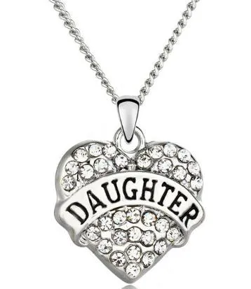 polly N1619 Silver Rhinestone Heart Daughter Necklace with FREE EARRINGS Necklaces polly N1619 Silver Rhinestone Heart Daughter Necklace with FREE EARRINGS Necklaces