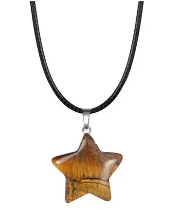 POLLY Necklaces N1326 Shades of Brown Star Natural Quartz Stone on Leather Cord Necklace with FREE Earrings