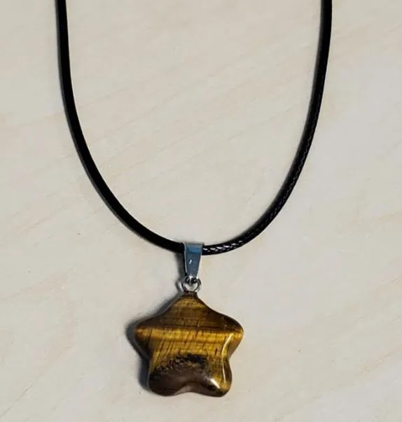 POLLY Necklaces N1326 Shades of Brown Star Natural Quartz Stone on Leather Cord Necklace with FREE Earrings