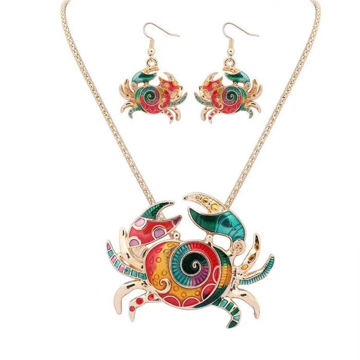 POLLY Necklaces N14 Beautiful Gold Baked Enamel Crab Necklace With FREE Earrings POLLY Necklaces N14 Beautiful Gold Baked Enamel Crab Necklace With FREE Earrings