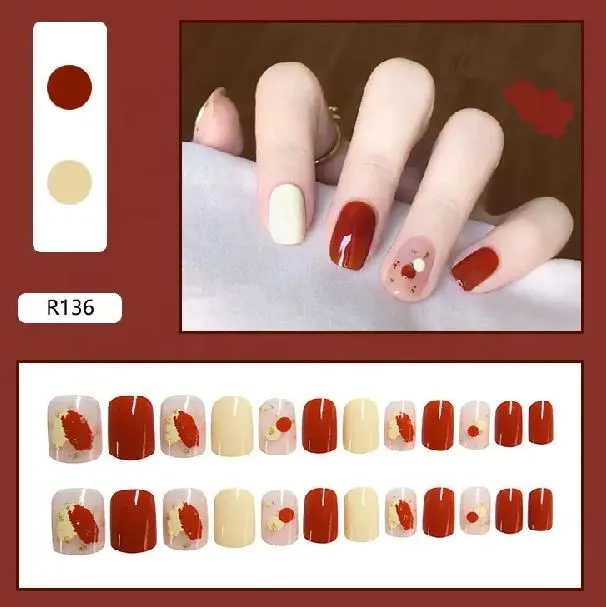 Polly NS74 Short Square Press On Nails 24 Pieces R136 Earrings