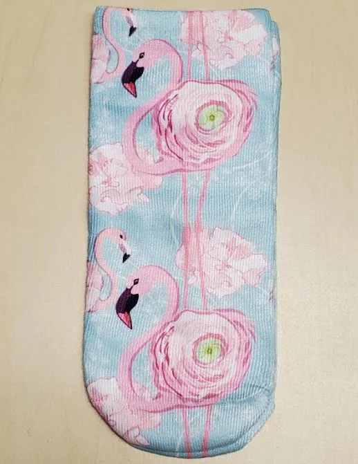 POLLY Rings SF1012 Light Blue Flower Flamingo Socks