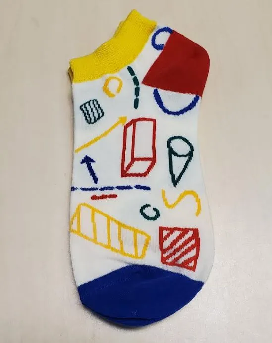 POLLY Rings SF1046 White Colorful Shapes Low Cut Socks