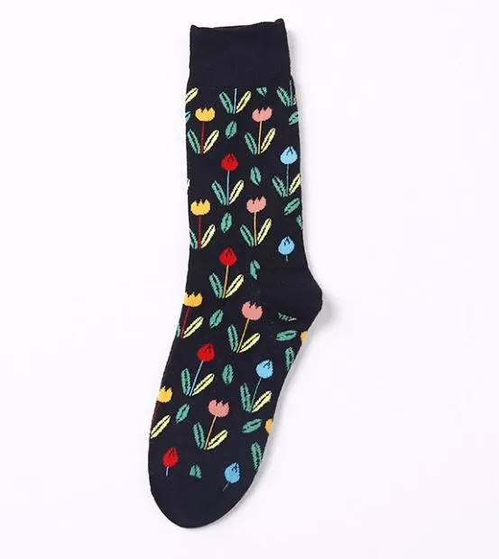 POLLY Rings SF156 Black Colorful Flowers Socks