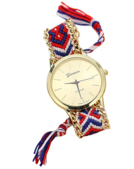 polly Rings W521 Red White Blue Yarn Band Quartz Watch