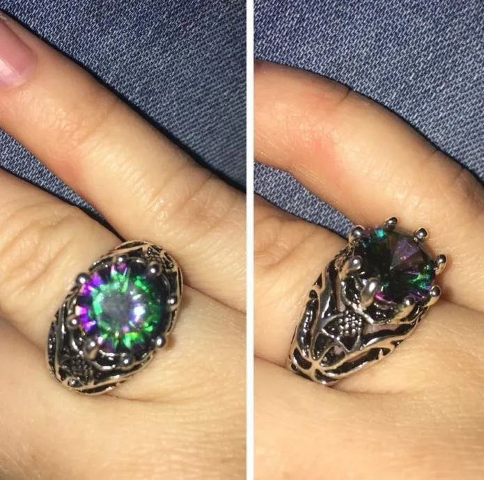 R08 Silver Iridescent Gemstone Ring polly Rings