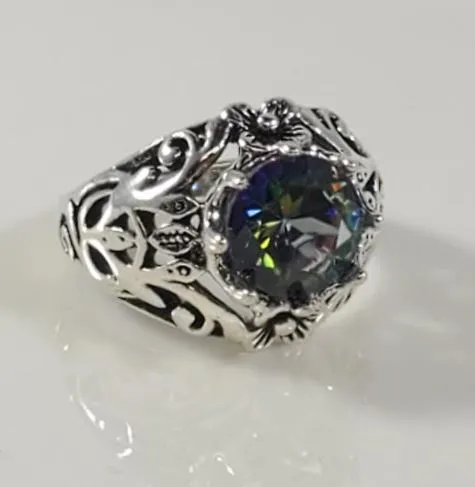 R08 Silver Iridescent Gemstone Ring polly Rings