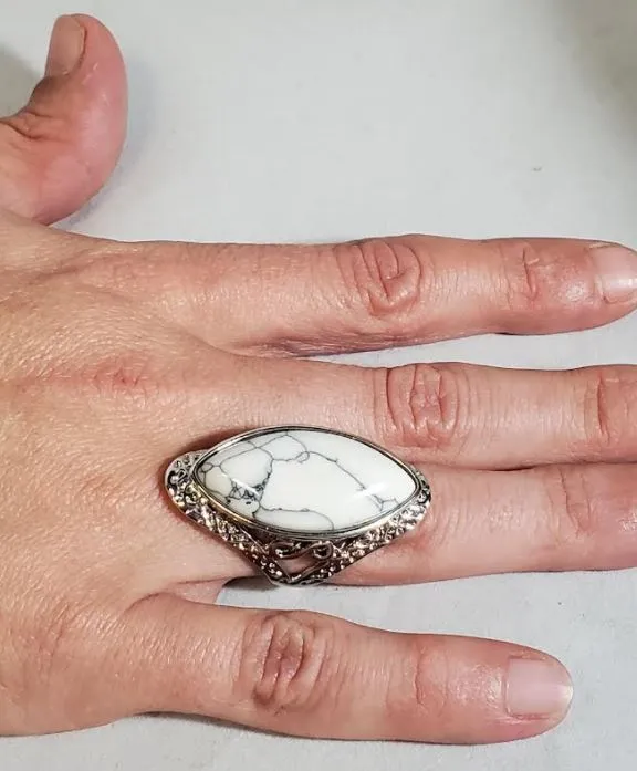 R143 Silver Red Crackle Stone Ring alice Rings