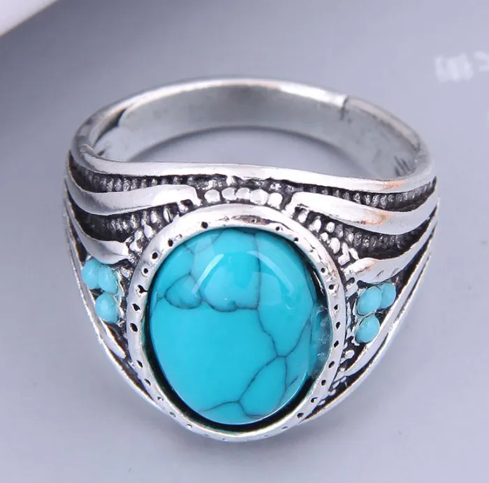 R187 Silver Blue Crackle Stone Ring 02 Rings