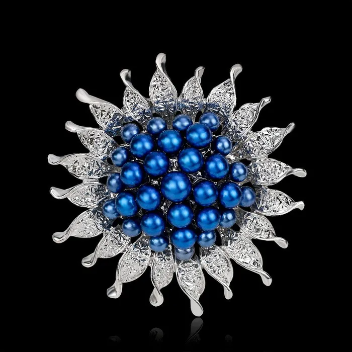 Rings 01 F28 Silver With Blue Pearl Cluster Pin