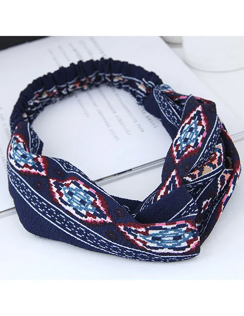 Rings 02 H419 Navy Blue Geometric Design Head Band