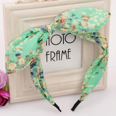 Rings 02 H54 Mint Green Floral Fabric Covered Head Band with Bow