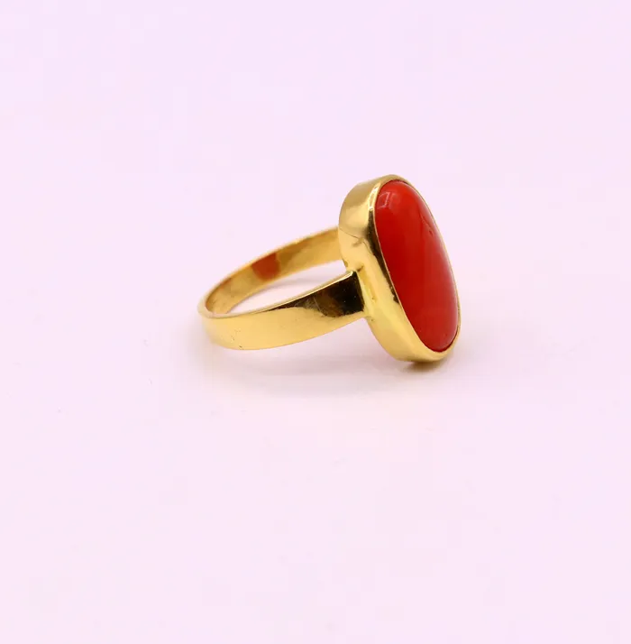 Rings 22karat yellow gold handmade real red coral stone unisex ring fabulous band from rajasthan india TRIBAL ORNAMENTS Rings 22karat yellow gold handmade real red coral stone unisex ring fabulous band from rajasthan india TRIBAL ORNAMENTS