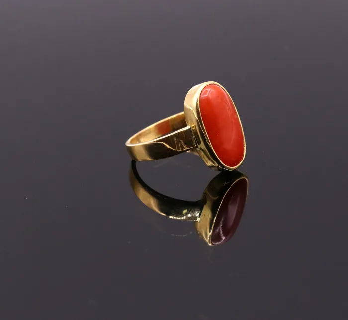 Rings 22karat yellow gold handmade real red coral stone unisex ring fabulous band from rajasthan india TRIBAL ORNAMENTS Rings 22karat yellow gold handmade real red coral stone unisex ring fabulous band from rajasthan india TRIBAL ORNAMENTS