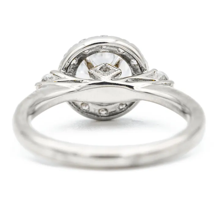 Rings 8mm Round Center 14K White Gold Halo Diamond Shank Ring Fire Brilliance 