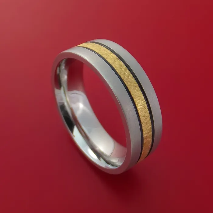 Rings Cobalt Chrome Band with 14K Yellow Gold Florentine Inlay Custom Made Ring Lashbrook Rings Cobalt Chrome Band with 14K Yellow Gold Florentine Inlay Custom Made Ring Lashbrook