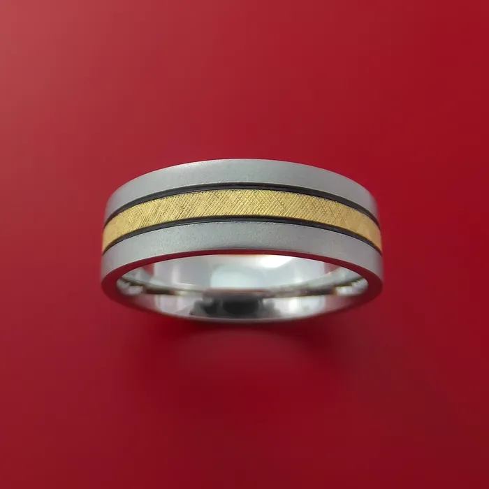 Rings Cobalt Chrome Band with 14K Yellow Gold Florentine Inlay Custom Made Ring Lashbrook Rings Cobalt Chrome Band with 14K Yellow Gold Florentine Inlay Custom Made Ring Lashbrook
