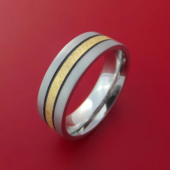 Rings Cobalt Chrome Band with 14K Yellow Gold Florentine Inlay Custom Made Ring Lashbrook Rings Cobalt Chrome Band with 14K Yellow Gold Florentine Inlay Custom Made Ring Lashbrook
