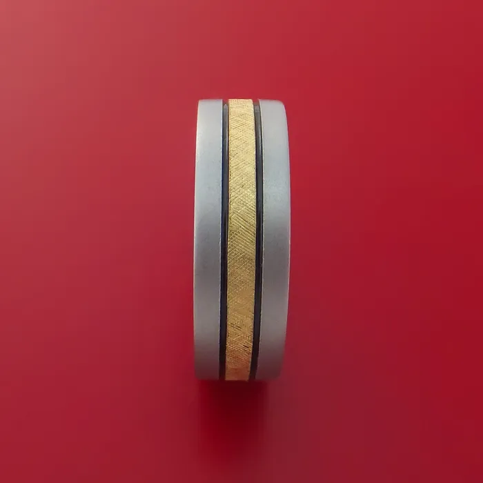 Rings Cobalt Chrome Band with 14K Yellow Gold Florentine Inlay Custom Made Ring Lashbrook Rings Cobalt Chrome Band with 14K Yellow Gold Florentine Inlay Custom Made Ring Lashbrook