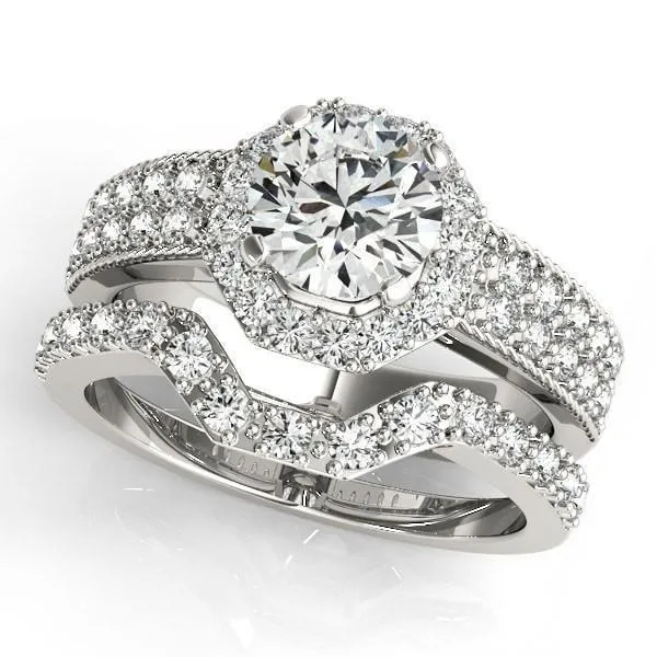 Rings Doll Round Center Stone Diamond Hexagon Halo and Double Shank Ring Fire Brilliance Rings Doll Round Center Stone Diamond Hexagon Halo and Double Shank Ring Fire Brilliance