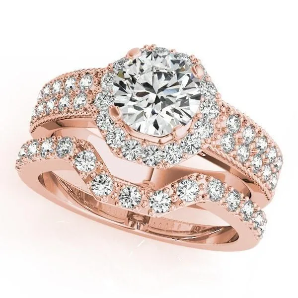 Rings Doll Round Center Stone Diamond Hexagon Halo and Double Shank Ring Fire Brilliance 