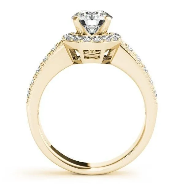 Rings Doll Round Center Stone Diamond Hexagon Halo and Double Shank Ring Fire Brilliance 
