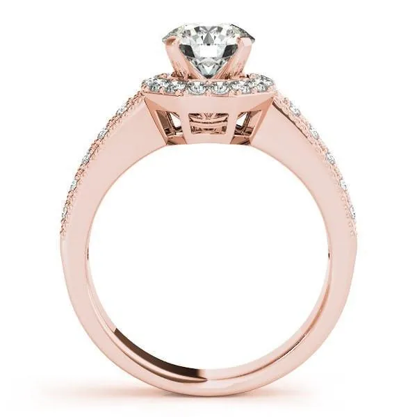Rings Doll Round Center Stone Diamond Hexagon Halo and Double Shank Ring Fire Brilliance 