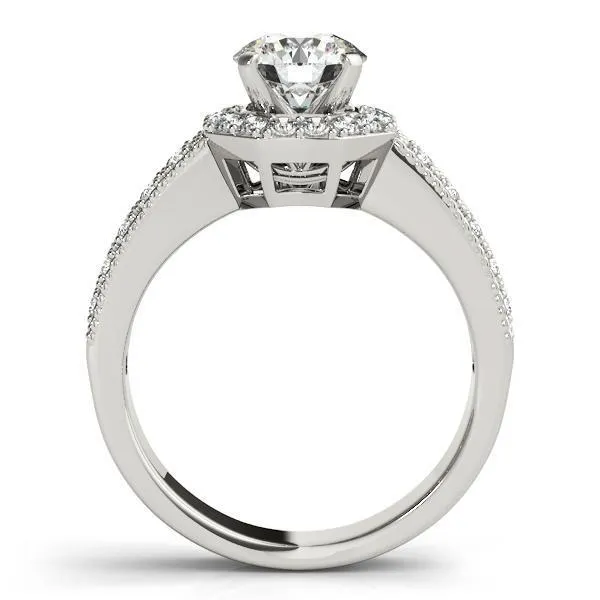 Rings Doll Round Center Stone Diamond Hexagon Halo and Double Shank Ring Fire Brilliance 