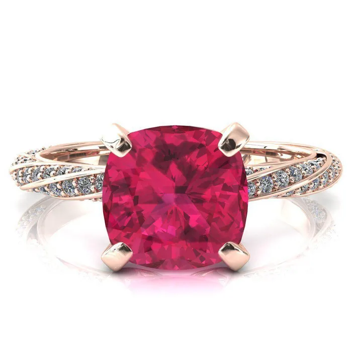 Rings Elysia Cushion Ruby 4 Prong 34 Eternity Diamond Accent Ring Fire Brilliance 