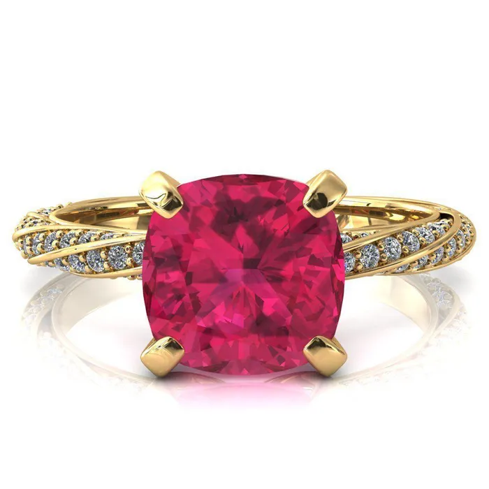 Rings Elysia Cushion Ruby 4 Prong 34 Eternity Diamond Accent Ring Fire Brilliance 