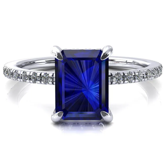 Rings Ezili Emerald Blue Sapphire 4 Claw Prong Micro Pave Diamond Sides Engagement Ring Fire Brilliance Rings Ezili Emerald Blue Sapphire 4 Claw Prong Micro Pave Diamond Sides Engagement Ring Fire Brilliance