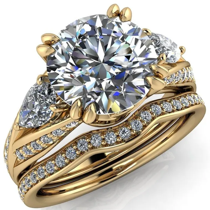Rings Fire Brilliance Aggie Round Center Stone Diamond Tulip Pear Side Engagement Ring