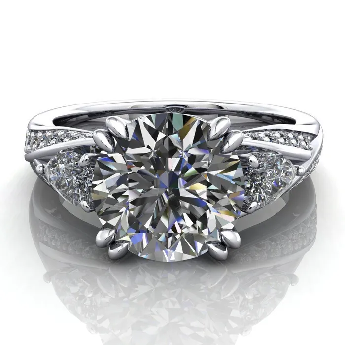 Rings Fire Brilliance Aggie Round Center Stone Diamond Tulip Pear Side Engagement Ring