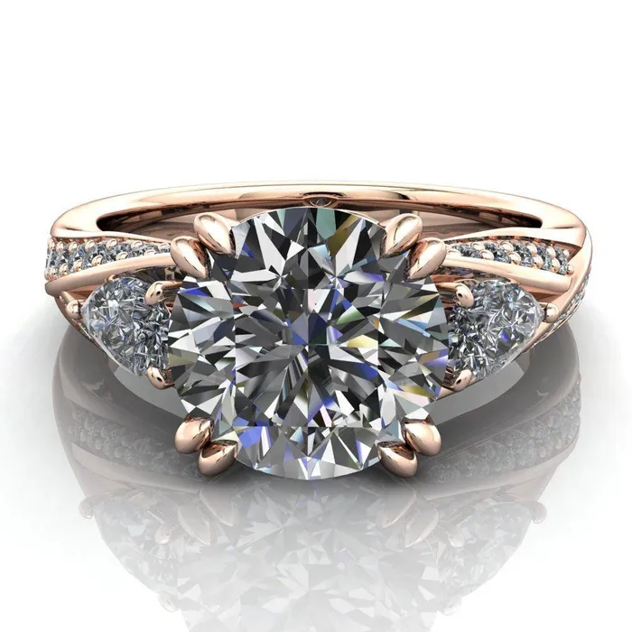 Rings Fire Brilliance Aggie Round Center Stone Diamond Tulip Pear Side Engagement Ring
