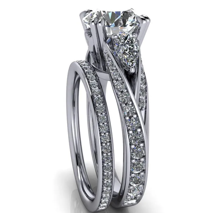 Rings Fire Brilliance Aggie Round Center Stone Diamond Tulip Pear Side Engagement Ring