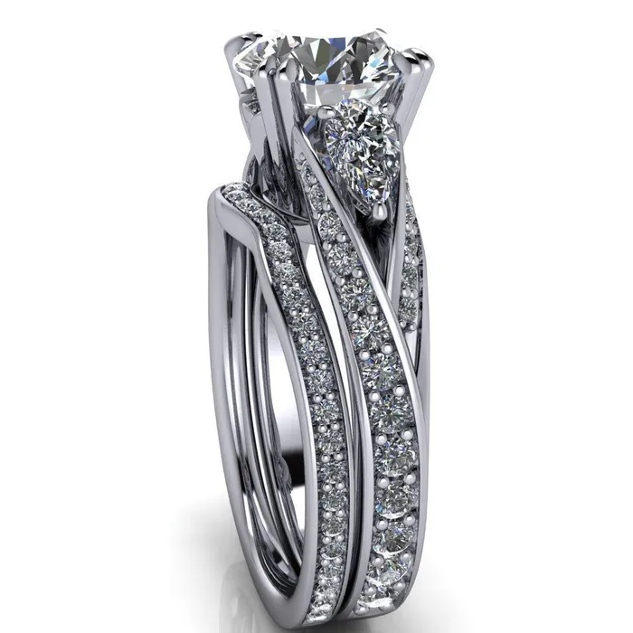 Rings Fire Brilliance Aggie Round Center Stone Diamond Tulip Pear Side Engagement Ring