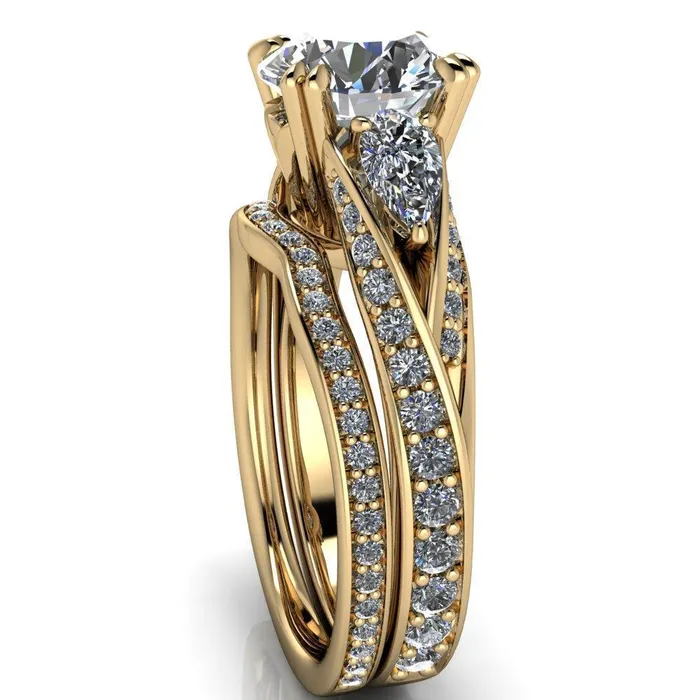Rings Fire Brilliance Aggie Round Center Stone Diamond Tulip Pear Side Engagement Ring