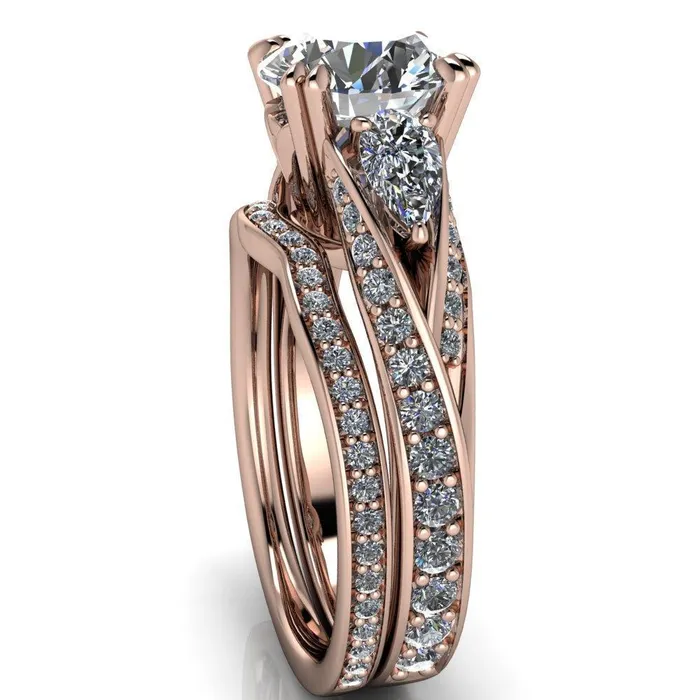 Rings Fire Brilliance Aggie Round Center Stone Diamond Tulip Pear Side Engagement Ring
