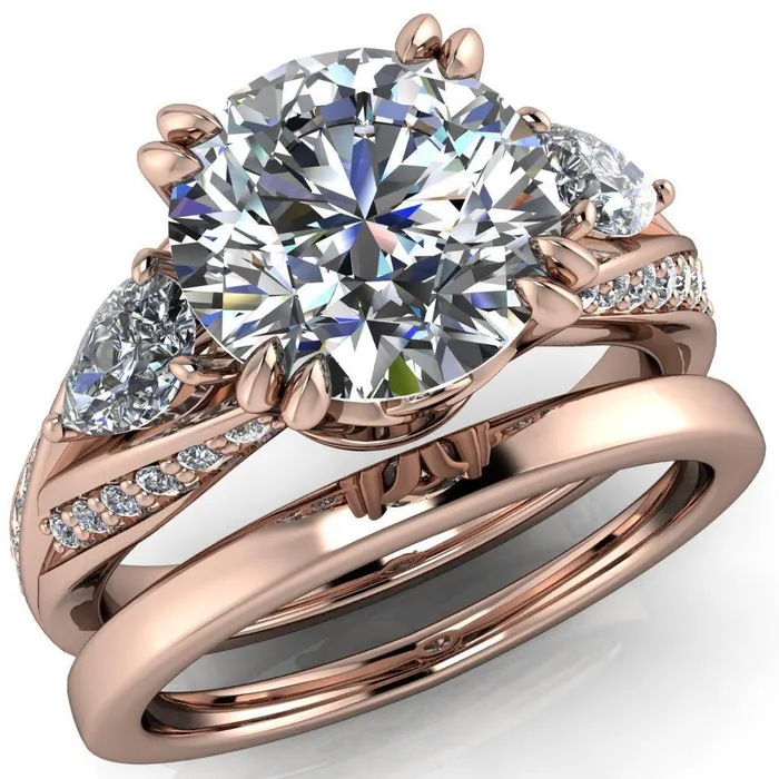 Rings Fire Brilliance Aggie Round Center Stone Diamond Tulip Pear Side Engagement Ring