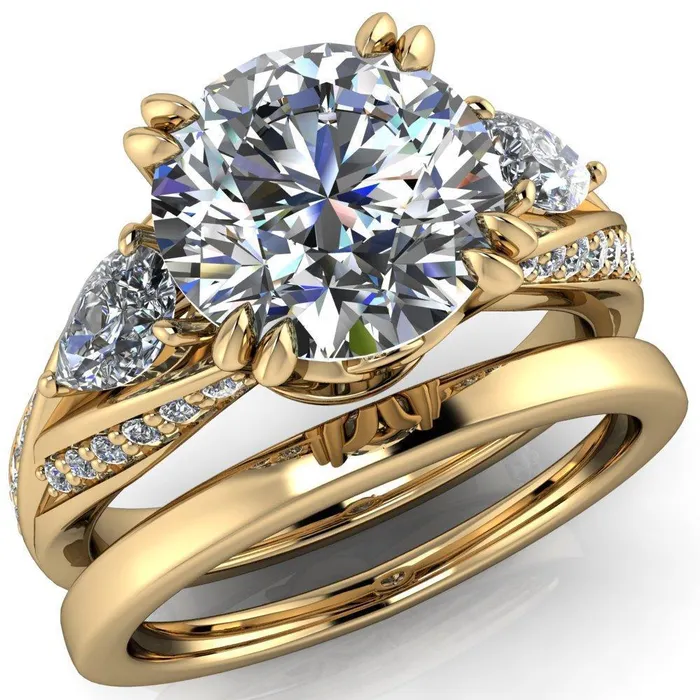 Rings Fire Brilliance Aggie Round Center Stone Diamond Tulip Pear Side Engagement Ring