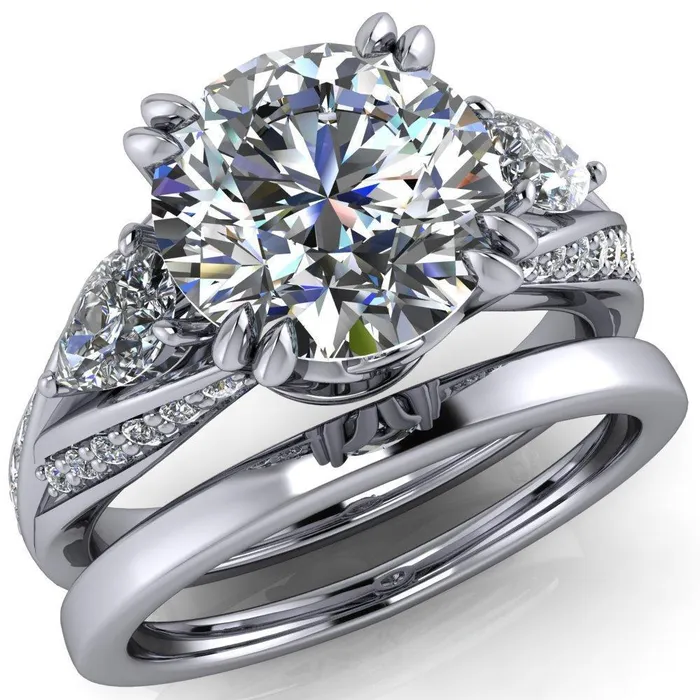 Rings Fire Brilliance Aggie Round Center Stone Diamond Tulip Pear Side Engagement Ring