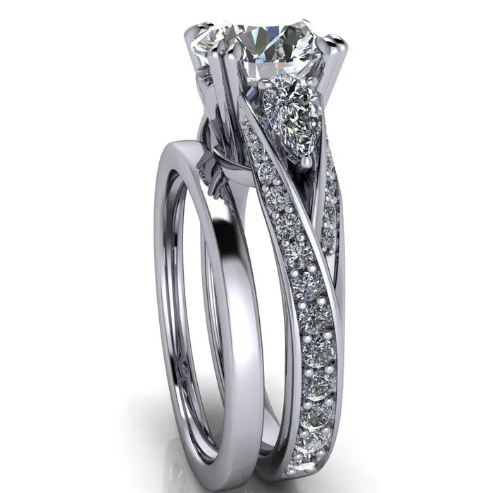 Rings Fire Brilliance Aggie Round Center Stone Diamond Tulip Pear Side Engagement Ring