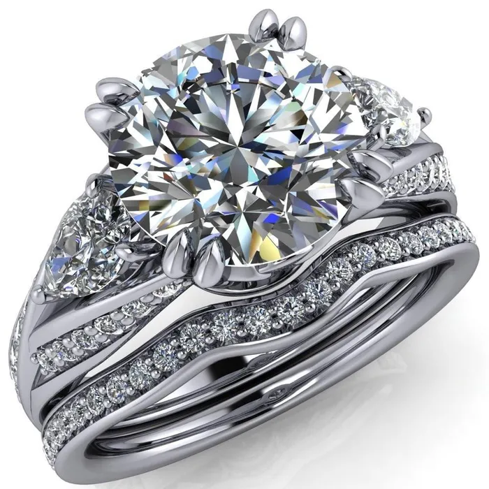 Rings Fire Brilliance Aggie Round Center Stone Diamond Tulip Pear Side Engagement Ring