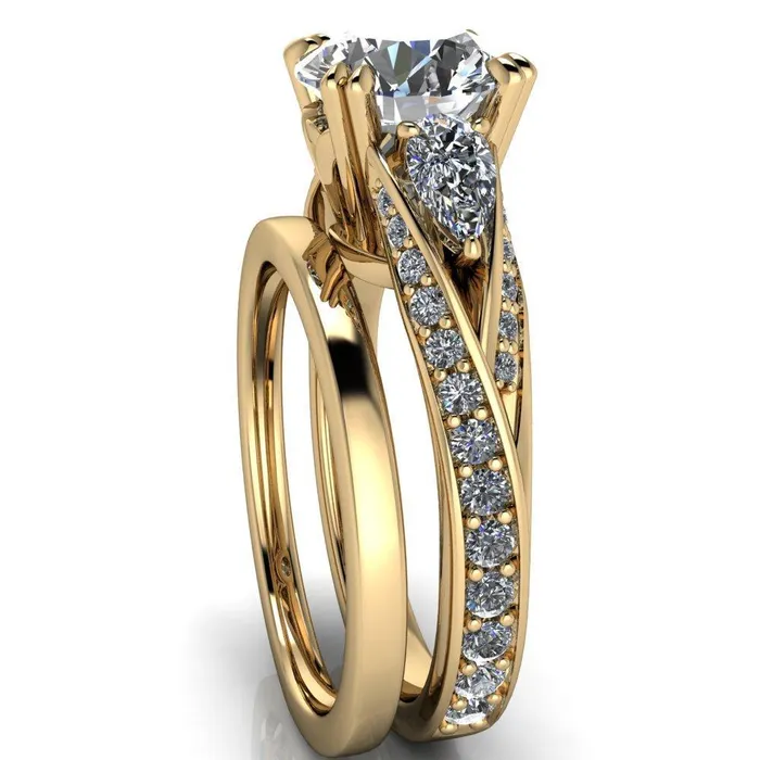 Rings Fire Brilliance Aggie Round Center Stone Diamond Tulip Pear Side Engagement Ring