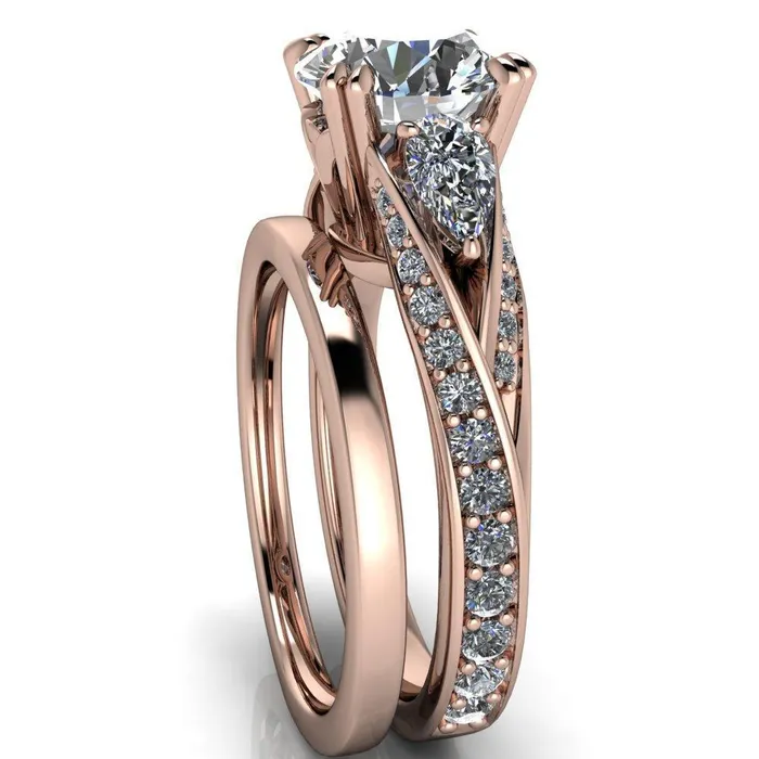 Rings Fire Brilliance Aggie Round Center Stone Diamond Tulip Pear Side Engagement Ring