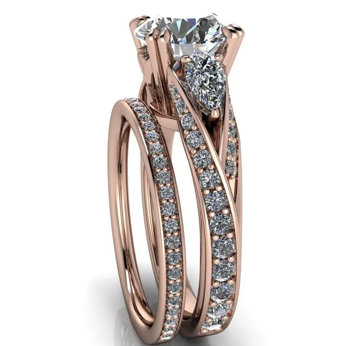 Rings Fire Brilliance Aggie Round Center Stone Diamond Tulip Pear Side Engagement Ring