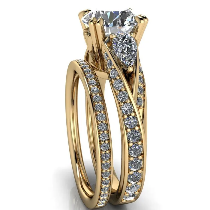 Rings Fire Brilliance Aggie Round Center Stone Diamond Tulip Pear Side Engagement Ring