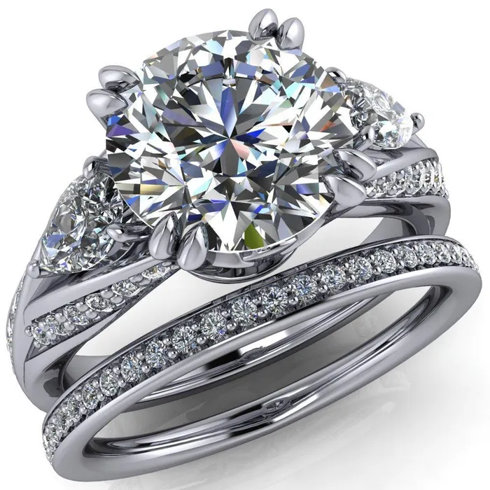 Rings Fire Brilliance Aggie Round Center Stone Diamond Tulip Pear Side Engagement Ring