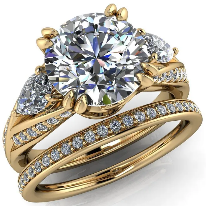 Rings Fire Brilliance Aggie Round Center Stone Diamond Tulip Pear Side Engagement Ring